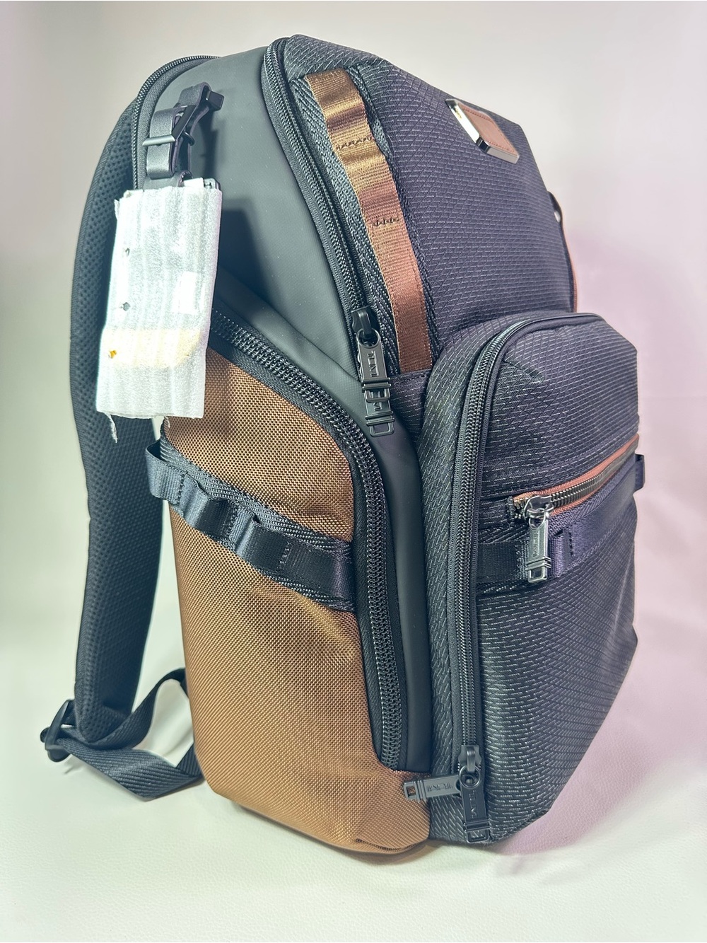 New Men’s TUMI Alpha Bravo Search Backpack Rucksack Black Brown Nylon Leather - Picture 3 of 12